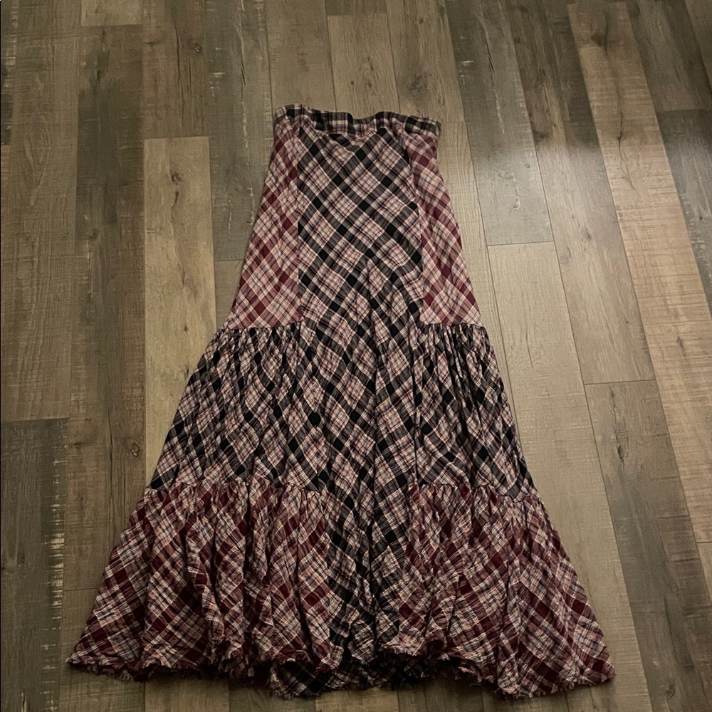 Natural Life Plaid Tiered Maxi Skirt